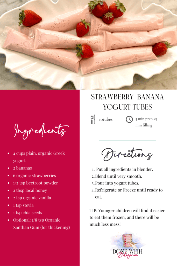 Recipe Card for Strawberry-Banana Greek Yogurt Tubes