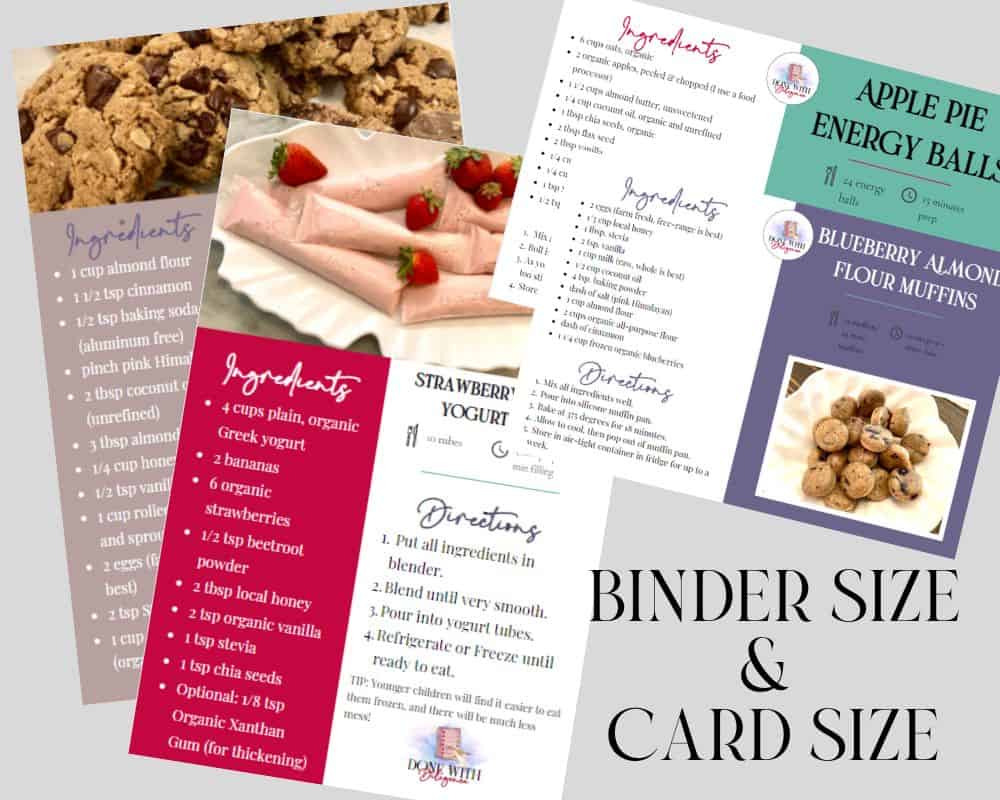 4 recipe cards thumbnails, both binder size and card size