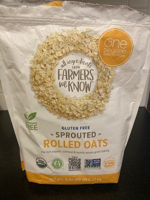 one degree rolled oats front of bag