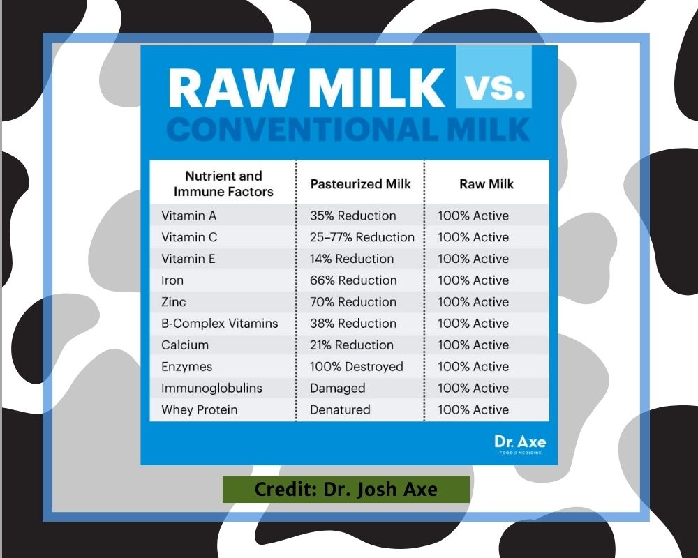 chart comparing raw milk with conventional