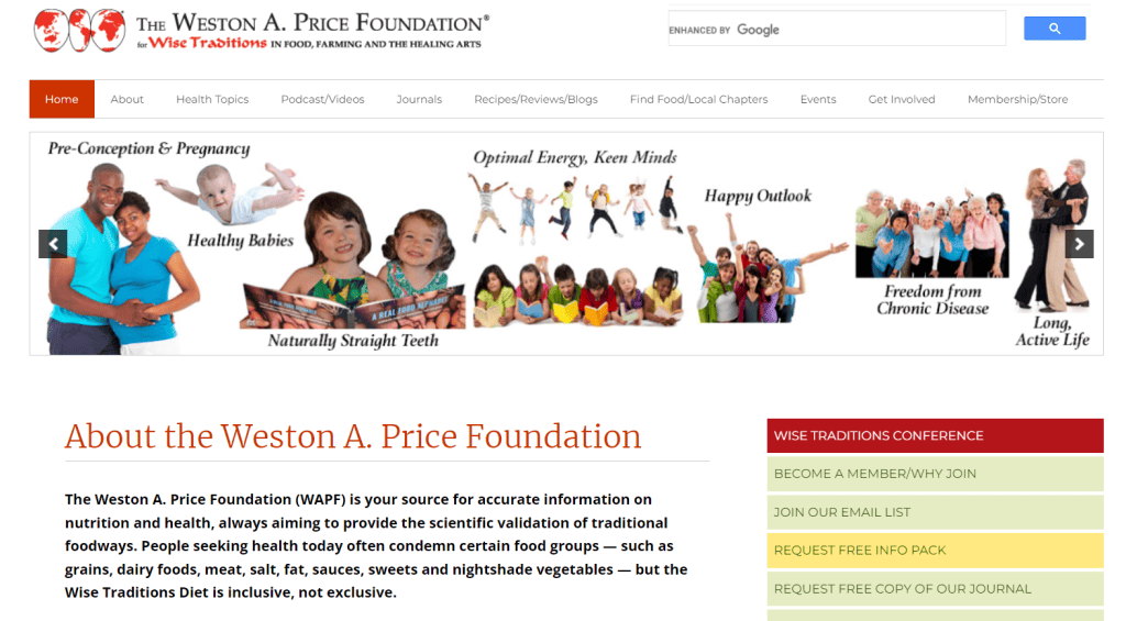 Screenshot of Weston Price website