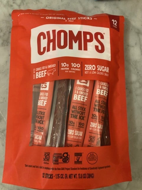 chomps sticks front of bag