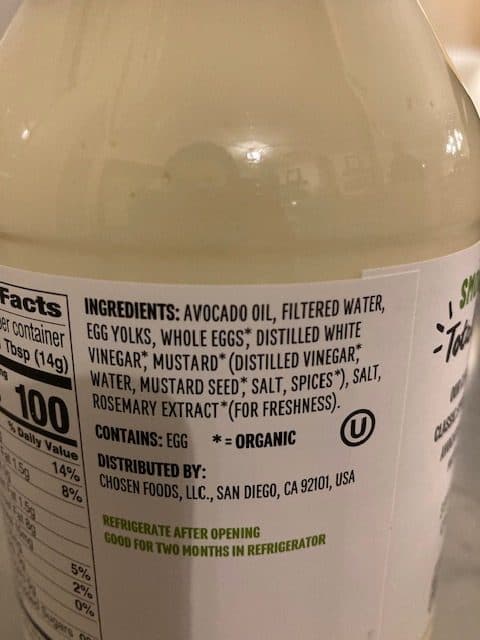 chosen mayo ingredients label