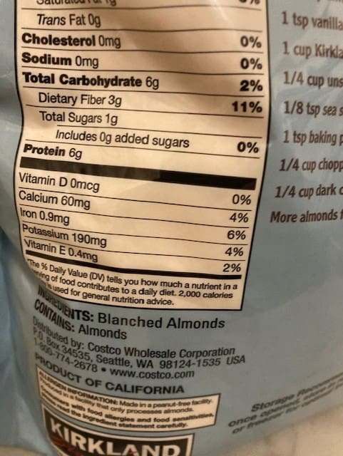 kirkland almond flour ingredients label