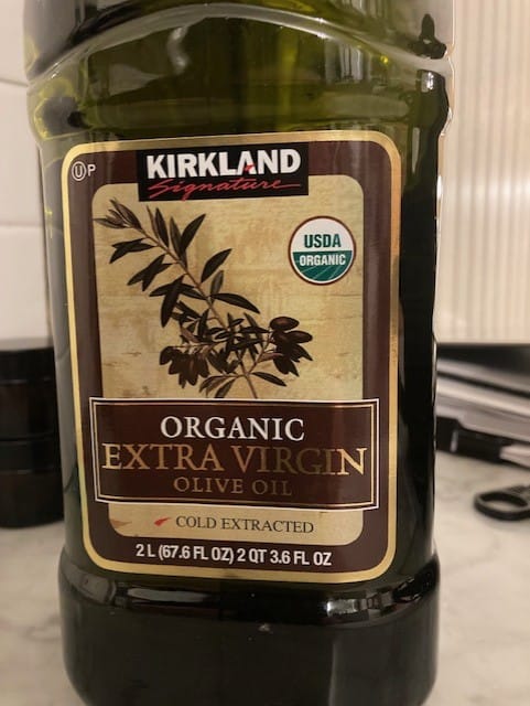 kirkland extra virgin olive oil front of bottle