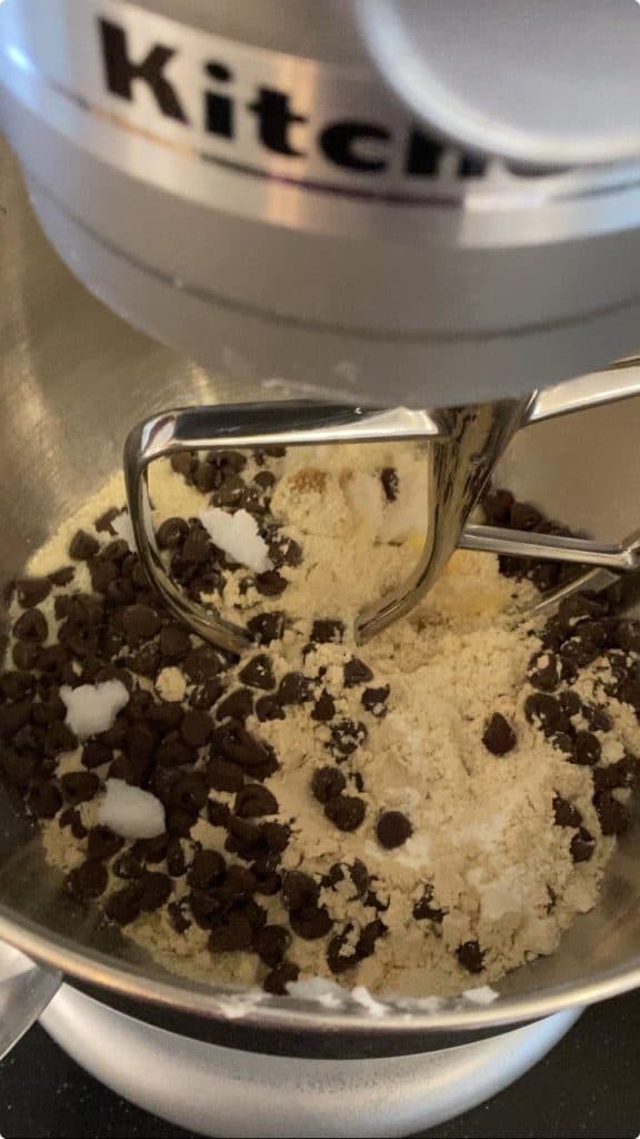 cookie dough balls in kitchen aid mixer