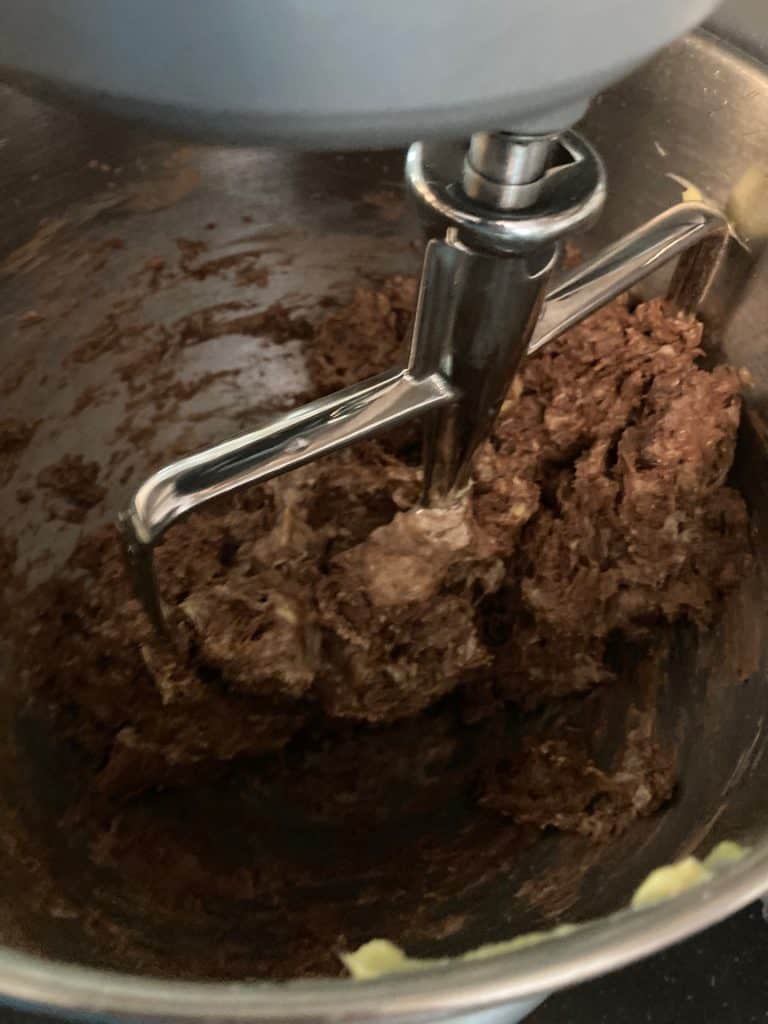 Mixer full of chocolate bread dough