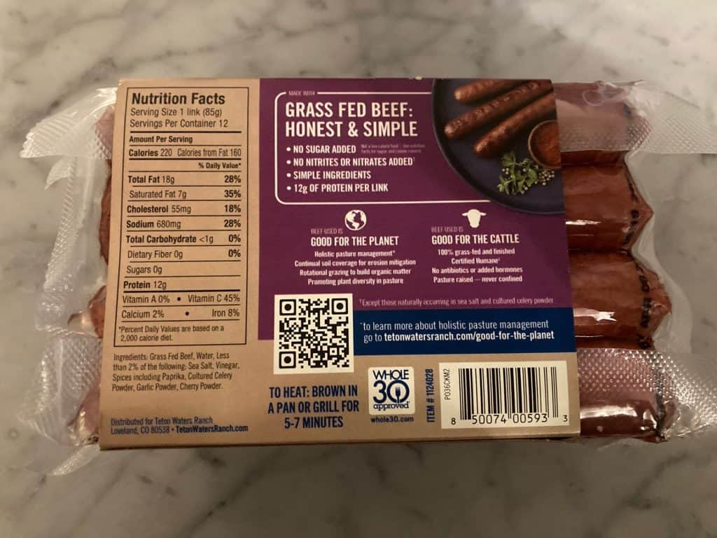 nutritional panel for teton polish sausages