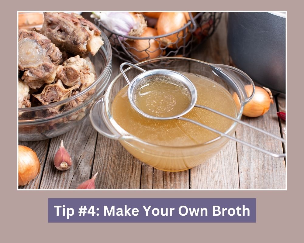 bowl of bones, bowl of broth, mesh strainer