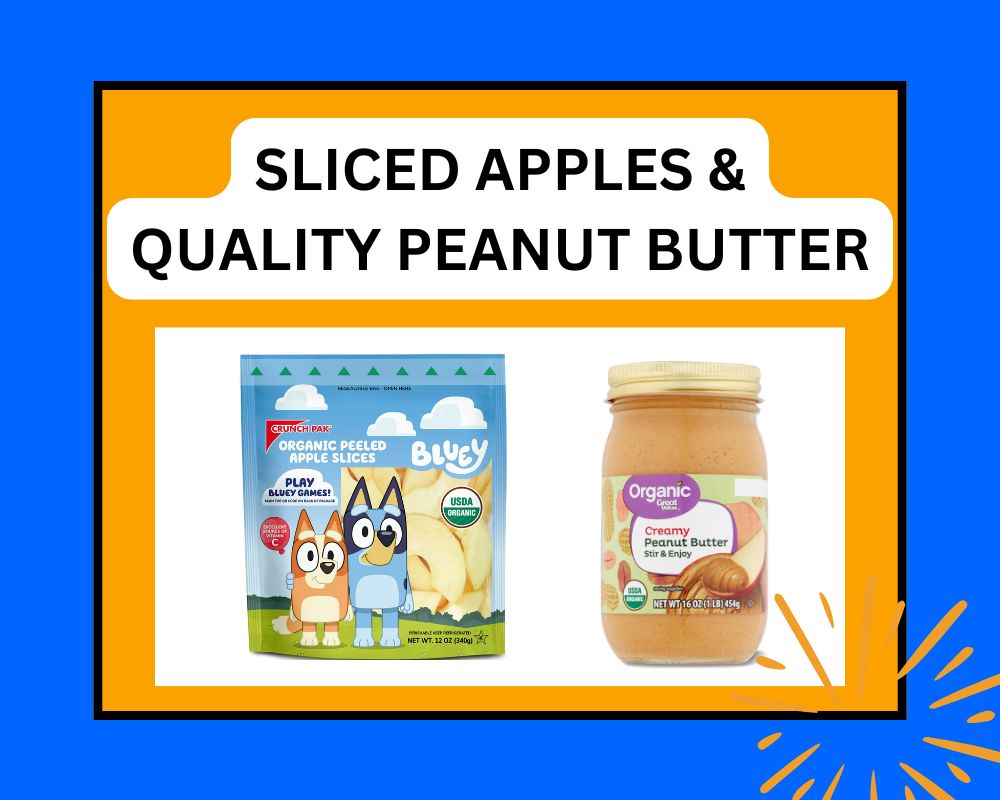 bag of sliced apples and jar of peanut butter