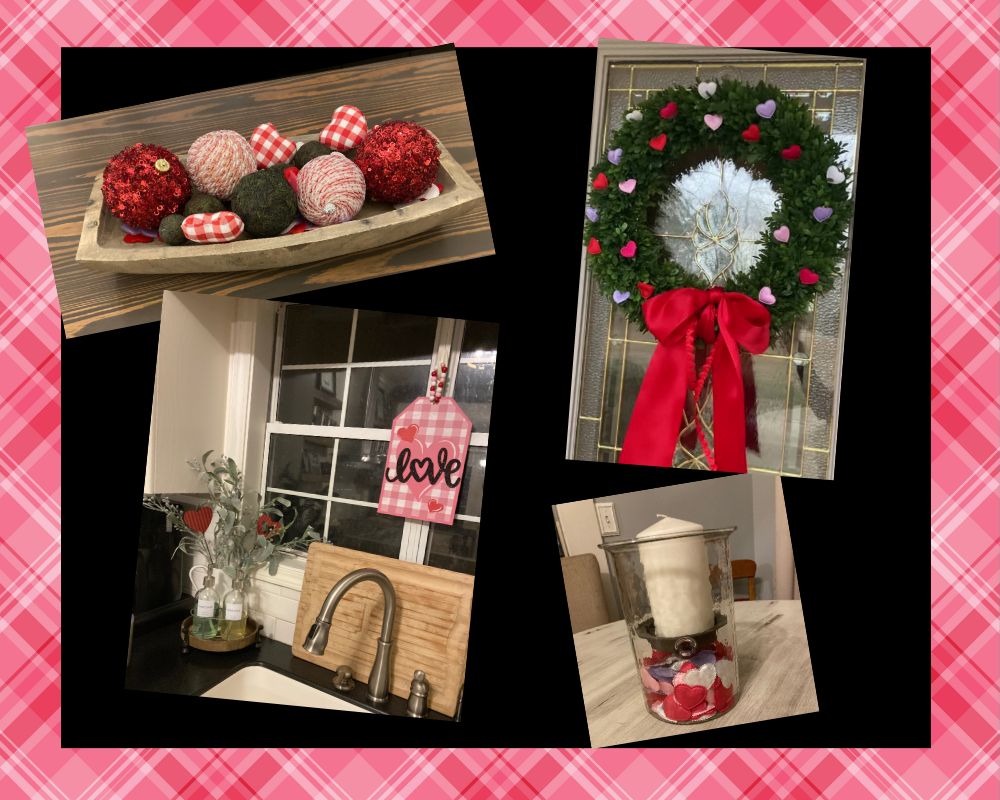 Valentines wreath, dough bowl, candle