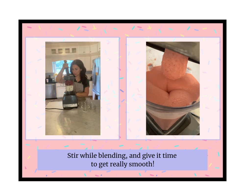 blender filled with strawberry ice cream